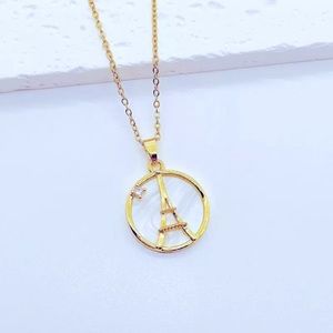 🎀NWT Golden Eifel Tower Love Rhinestone Designer Pendant Necklace 50CM Chain